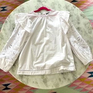 Jcrew white ruffle and lace long sleeve blouse xs